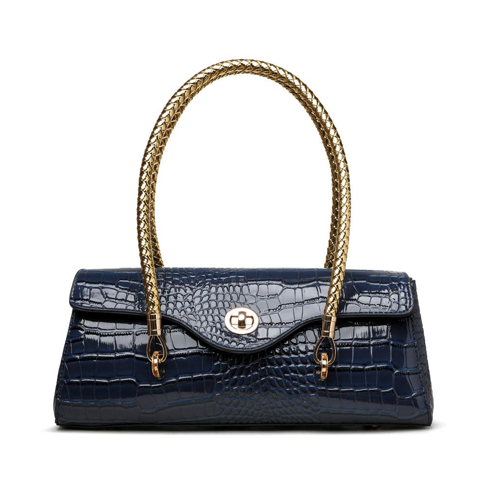 Women's Crocodile Pattern Handbag: Elegant PU Leather Top-Handle Satchel with Gold Chain Straps, Retro Shoulder Bag for Work & Commute