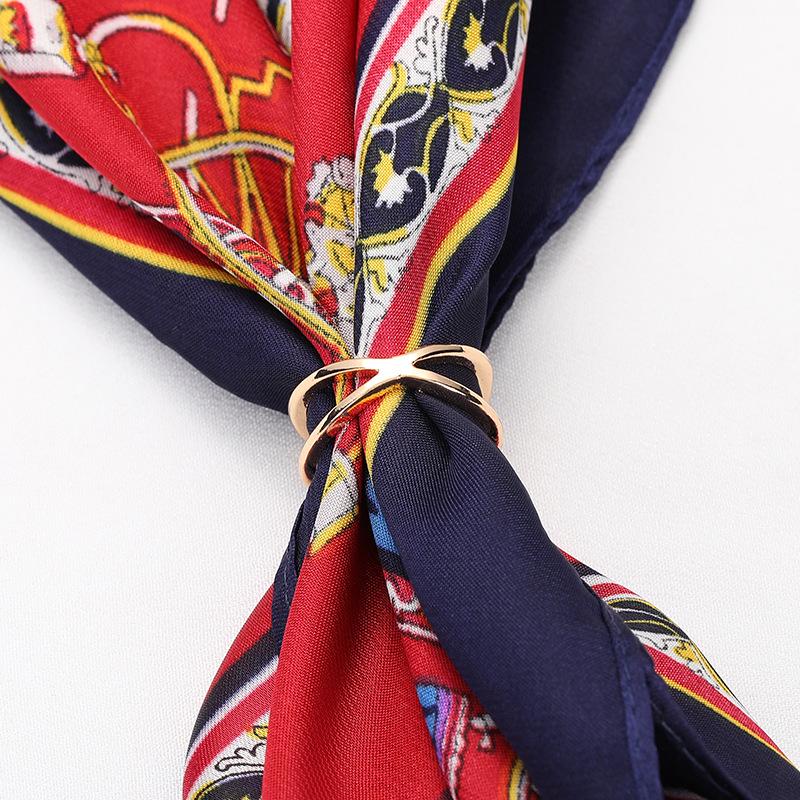 "Korean Gold-Plated Triple Ring Silk Scarf Buckle - Creative Fashion Cross Hollow Design"