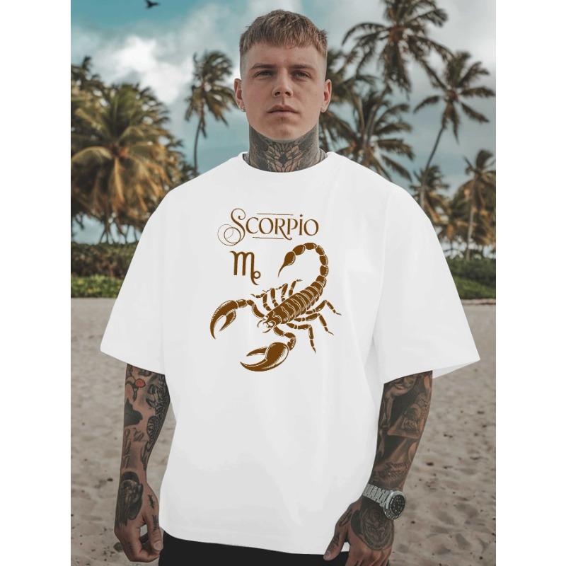 European Size Scorpio Large Size Men's T-shirts Versatile Round Neck Printed T-shirts, Street Fashion Outfits, Suitable for Basketball, Gym, Essential
