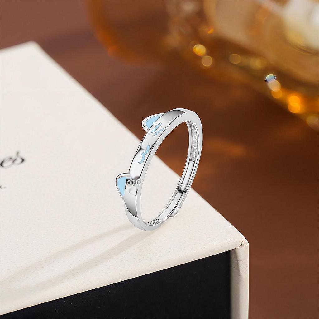 Luminous Cat & Dog Couple Rings: Cartoon Design, Adjustable, Perfect Valentine's Gift