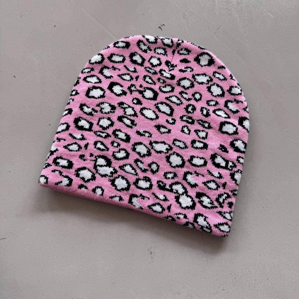 Leopard Pattern Knit Beanie Hat Fashion Warmth Cap For Casual Street Style