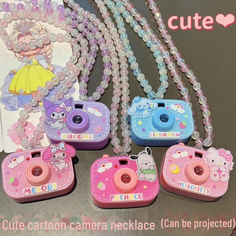 Children's Luminous Projection Camera Necklace Toy - Cute Beaded Jewelry Gift for Little Girls