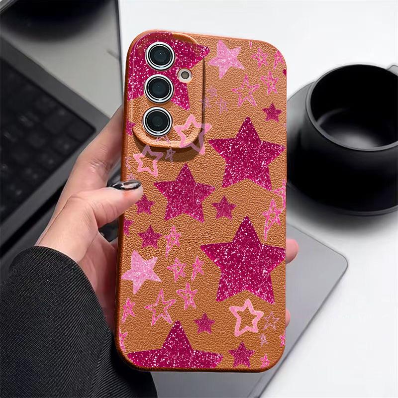 Colorful Stars Print Phone Case For Samsung A57 A37 A17 A56 A36 A16 A55 A35 A15 A54 5G S21 FE S22 S23 S24 Plus S25 S26 Ultra Leather Texture Cover