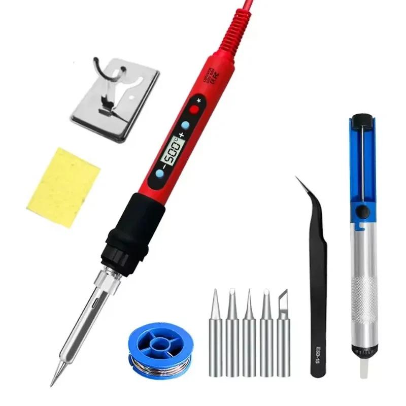 Digital Soldering Iron 80W with ON/OFF Switch Adjustable Temperature LCD Welding Tools Ceramic Heater Soldering Tips