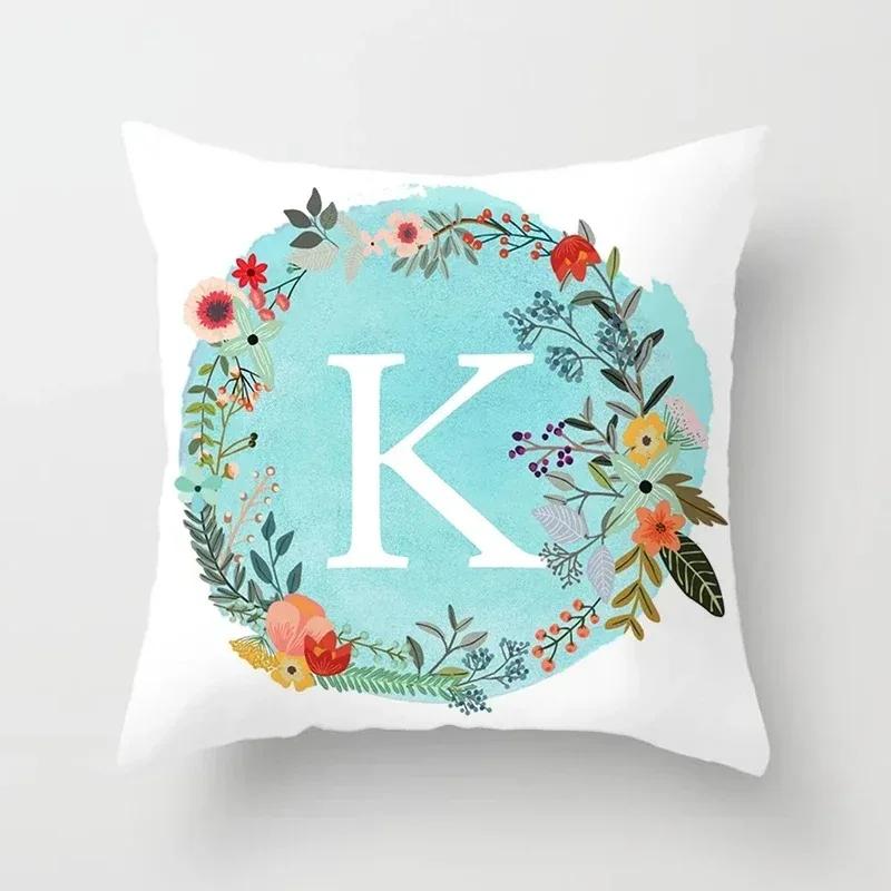 A-Z Letter Cushion Cover Blue Floral   Soft Throw Pillow Cover Decorative Sofa Pillow Case Pillowcase
