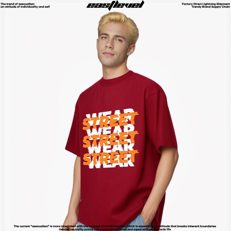 

Unisex Vintage English Print Cotton Hip Hop T-shirt Large brick червоний колір