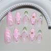 Moderiktiga pressnaglar, mandelfärgade självhäftande naglar med franska 3D-blommönster, nageltillbehör, konstnaglar, kontorskläder