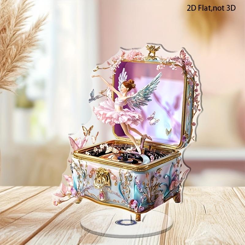1pc, 2D, Flat, Rotating, Acrylic, Music Box Dancing Angel, Ballerina, Colorful, Desktop Decoration, Home Furnishings