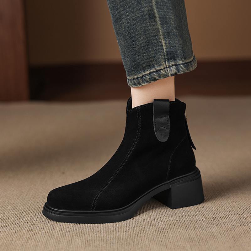 Krazing Pot Cow Suede Nubuck Winter Round Toe Modern Boots Med Heels Zipper Women Ankle Boots