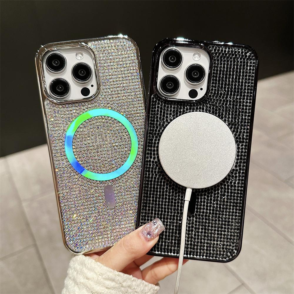 Luxury Laser Diamond Magnetic Case for IPhone 15 Pro Max 11 12 13 14 Plus for Magsafe Wireless Charging Plating Glitter Cover