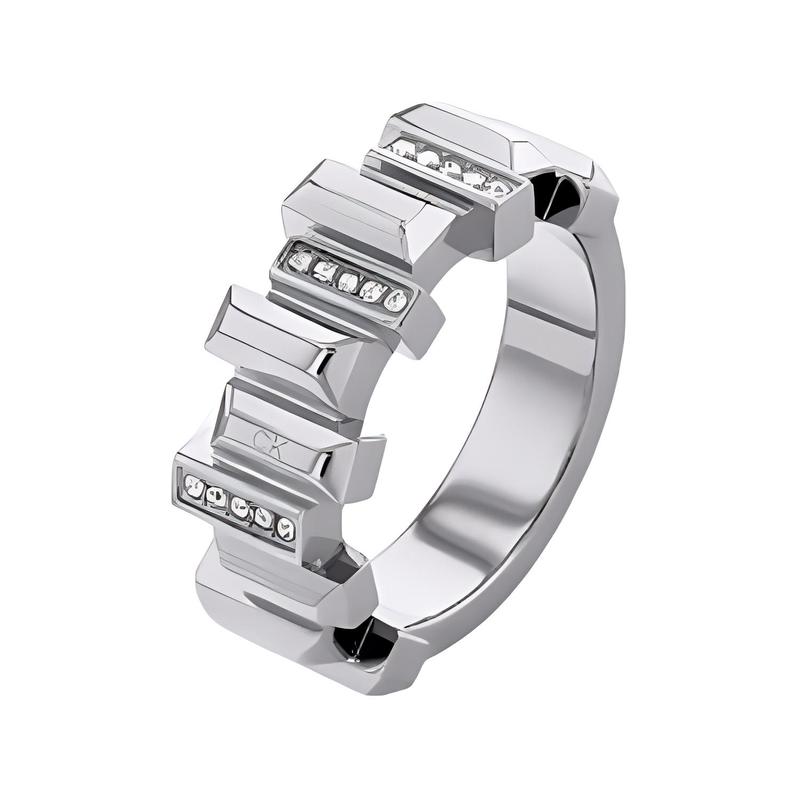 Calvin Klein Inlaid decoration steel ring women s steel 13099831 35000322B-Steel color 52 коричневый