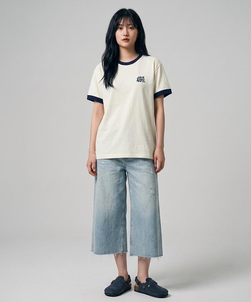 Osillos C106 Roll-Up Trim Ringer Short Sleeve T-Shirt_Cream