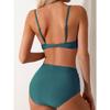 Set Bikini Turcoaz cu Răsucire în Față și Talie Înaltă cu Bretele Subțiri și Volane - Costum de Baie din Două Piese
