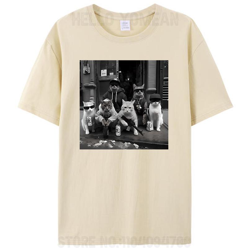 Rolig Kattgäng Meme Gangsterkatter Gata Vintage Dam Herr Bomulls T-shirt Fritid Kortärmad T-shirts Hipster Toppar
