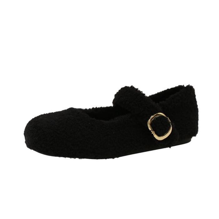 Fashion Fashion Round Toe Ballet Flats Boots for Woman Keep Warm Plush Loafers Ladies Brand Design Fluffy Mary Jane Shoes Botas Mujer