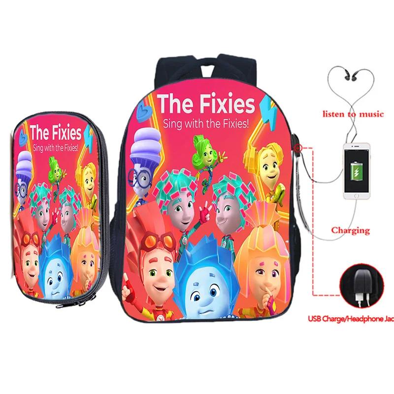 De Fixies Cartoon Game Rugzakken Etui 2 stuks Set Schroef Punt Kind School Casual Slijtvast en Waterdicht Rugzak the Fixies bag