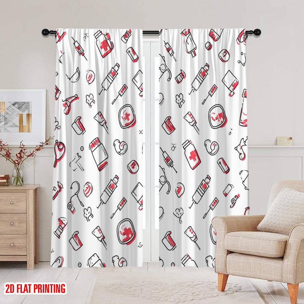 2pcs,2D plane printing Minimalist Curtains Hospital Medical Polyester Fabric (without rod) Home Decor Ldeal for Living Room &