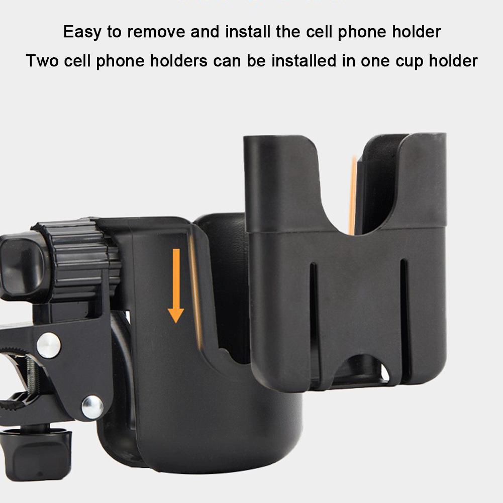 2-in-1 Stroller Cup Holder with Phone Holder Golf Cart Cup Holder Bottle Holder for Stroller Bike Wheelchair Walker Scooter