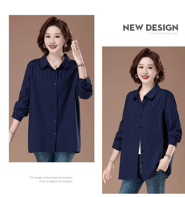 Bluzka damska z czystej bawełny w dużych rozmiarach z kołnierzykiem typu turn-down - Moda wczesnojesienna dla mam w średnim wieku