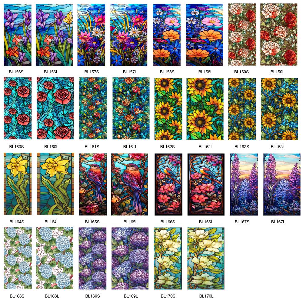 Colorful Retro Floral & Bird Static Cling Window Film - No Glue, Removable
