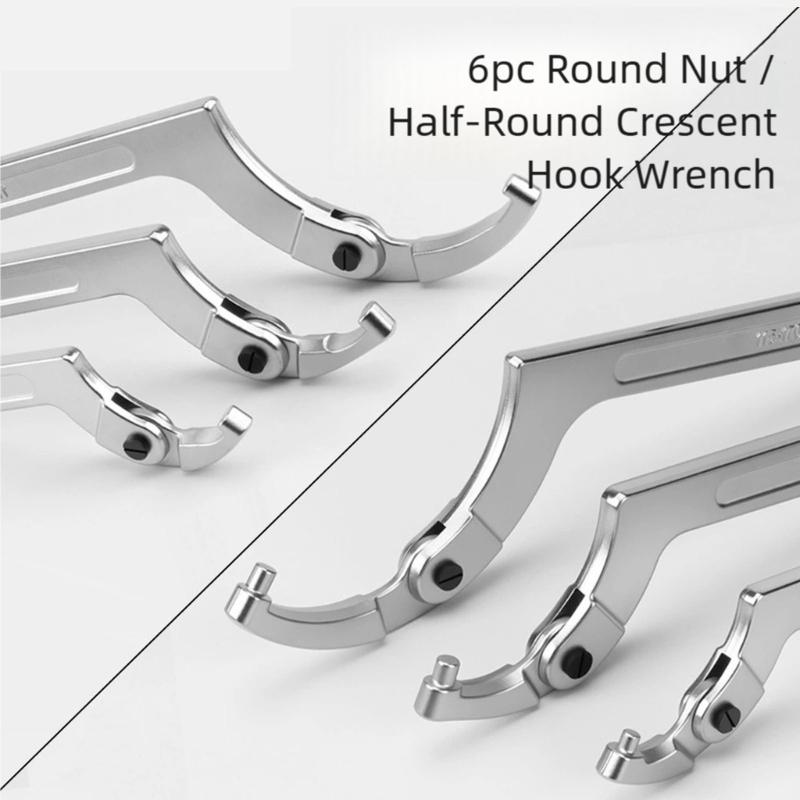 6Pcs Adjustable C Pin Spanner Hook Wrench Tool Set Spanner Nut Wrench with Changeable Round Head for Bike Motorcycle