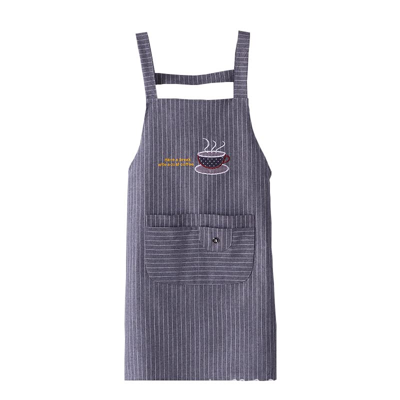 

[WANGTAO] ladies men s apron striped pattern cafe apron Fashionable water repellent H type cafe style Large capacity pocket Apron for cooking class