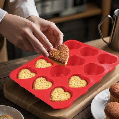 Silicone Muffin Pan 12-Cup Heart Cupcake Pan Non-stick Cake Mold Food-Grade Baking