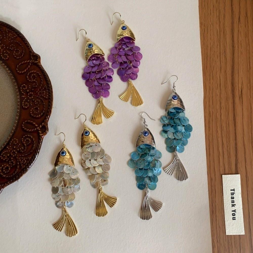 Elegant Fish-shaped Earrings Scaly Dangle Earrings Retro Imitation Shell Tassel Earrings  Party