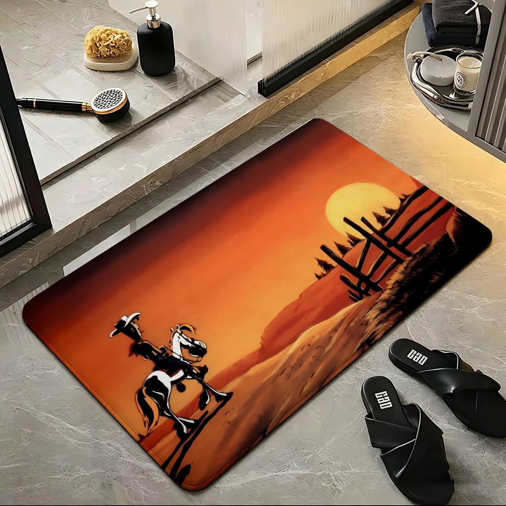 Cartoon L-Lucky L-Luke Floor Mat Soft Flannel Floor Mat Suitable for Entryways, Living Rooms, Bedrooms, and Bathrooms