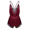 Men Sexy Lingerie Spaghetti Strap Lace Trimmed Satin Sleepwear Jumpsuit Nightwear