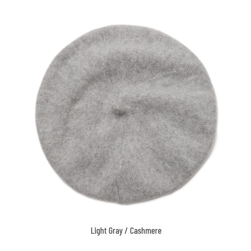 100% Pure Cashmere Women s Knit Beret - Stylish Autumn/Winter Hat One Size светло-серый
