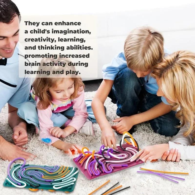 Sensory Activity Board for Kid Busy Board Motor Skills Montessori Toy Relaxing Stress Colored Silicone Rod Travel Toy Gift Boy