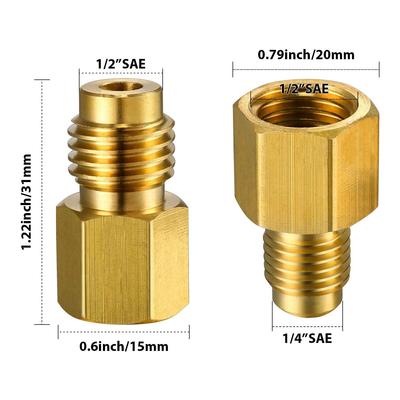 4 STKS R134A Messing Koelmiddel Tank Adapter naar R12 Fitting Adapter 1/2 Binnen naar 1/4 Buiten Flare Adapter Ventielkern en Vacuümpomp