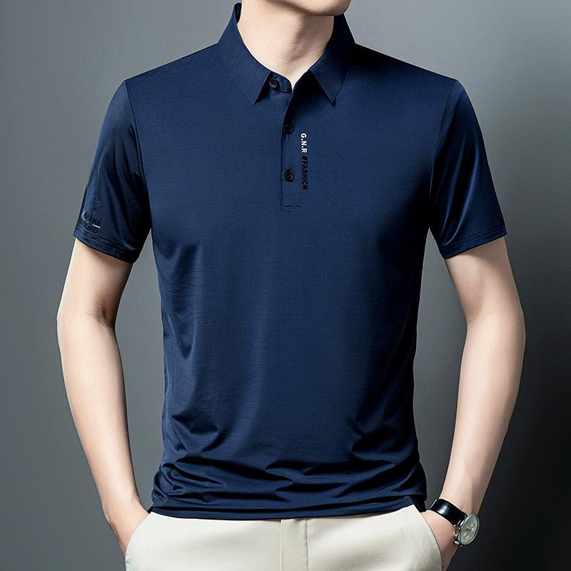 

Футболка поло Ice Silk с коротким рукавом, мужская деловая, повседневная, с лацканами, не требующая глажки, тонкая, с коротким рукавом, мужская одежда L тёмно-синий