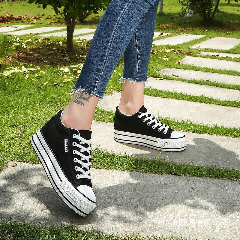 Inner heightening canvas shoes cloth shoes muffin thick-soled street shot board shoes lace-up spring