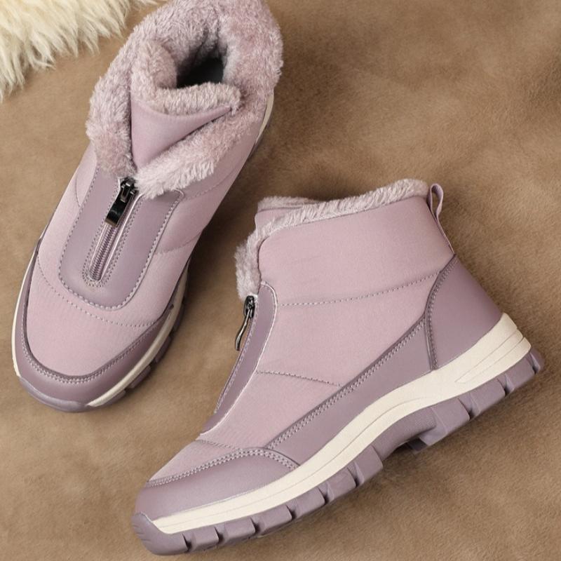 Waterproof Women Winter Ankle Boots Front Zipper Plush Snow Boots Non‑Slip Warm Outdoor Cold‑Proof Short Booties