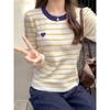 Korean Style Round Neck Striped Love Embroidery Design Knitted Sweater for Women In Autumn and Winter Slim-fitting Bottoming Shirt with Inner Top