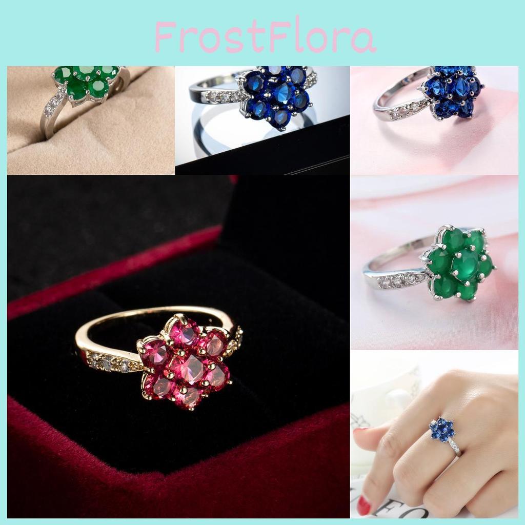 Blue Pink Zirconium Ring Copper Base Gold Plating Conscious Women Decoration