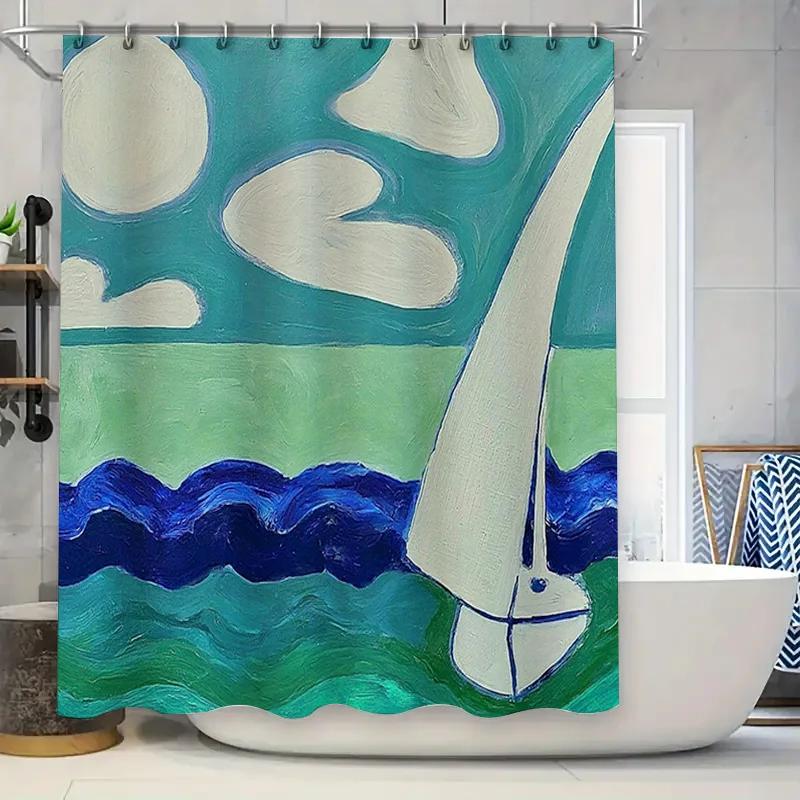 Modern Stylish Abstract Print Shower Curtain Waterproof Bathroom Decor Easy Install hook loop design, simple and artistic