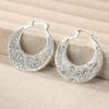 Ethnic Style Vintage Carving Silvery Plated Circle Hoop Earrings For Women Daily Vocation Fashion Metal Earrings Jewelry