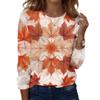 Women's Casual Long Sleeve Blouse with Leaves Print Round Neck Top for Everyday Wear