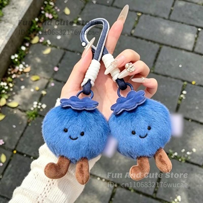 Fluffy Blueberry Plush Keychain, Soft Stuffed Doll Toy Bag Pendant Phone Charms, Mean 'Block Bad Luck', Home Decor Ornament Gift