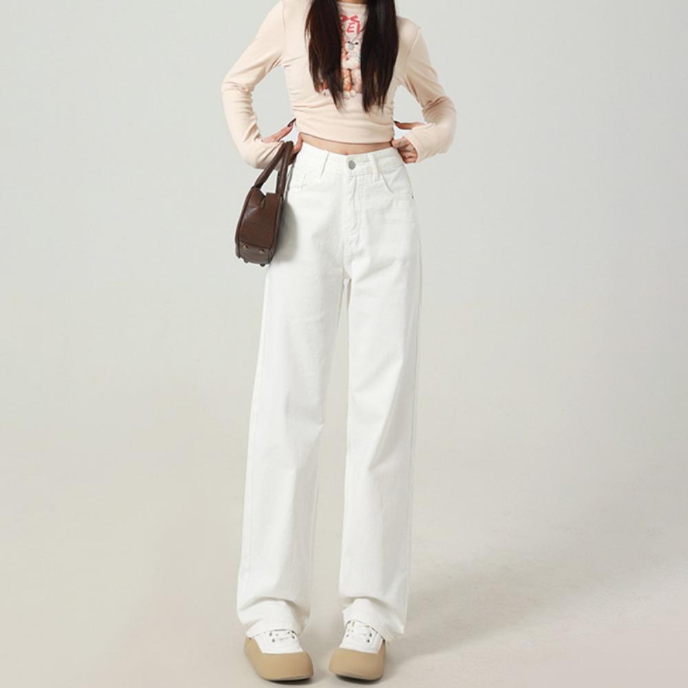 

Белые джинсы клеш женские с высокой посадкой универсальные весенне-летние новые свободные и тонкие прямые драпирующиеся брюки в пол XXL белый