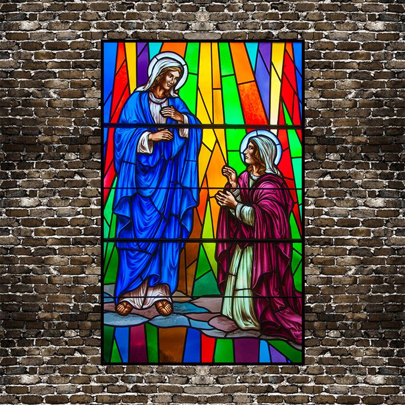 Pellicola Vetro Colorato Statico Stile Vintage Arte Sacra Adesivi per Finestre PVC Autoadesiva Pellicola Cristiana Europea Classica