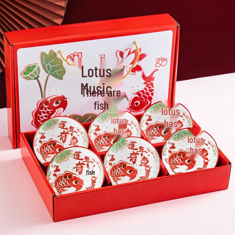 Retro Vintage Ceramic Dinnerware Set: Bowls, Plates, Dishes, Chopsticks in Gift Box - Sophisticated Small Souvenir.