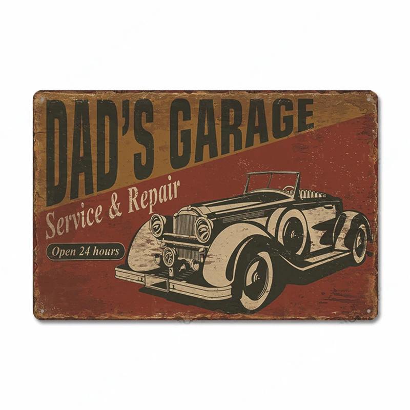 Route 66 Car Metal Dad's Garage Metal Tin Signs Poster Vintage Tinplate Retro Plaque Garage Man Cave Tire Shop Wall Art Decor