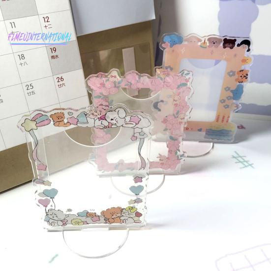 Skiltstativ Ornament - Akryl med uregelmessig bølgekant, Omgivende blomstermønster, 3-tommers album fotokortstativ, Husholdningsbruk