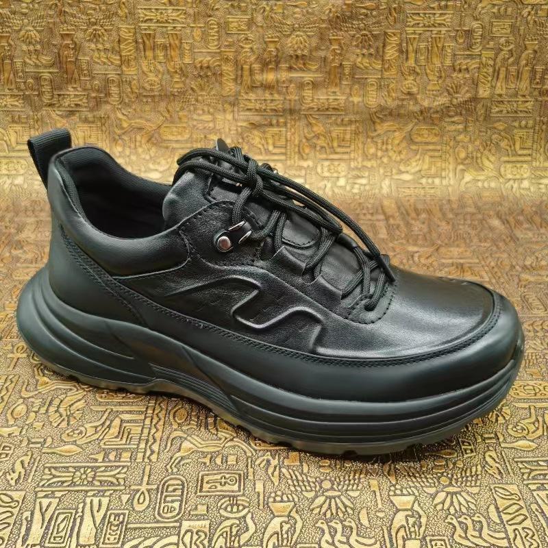 

Высококачественная кожа осенние спортивные кожаные туфли мужские коровья кожа круглый носок тренд мода повседневные мужские кожаные туфли 43 чёрный