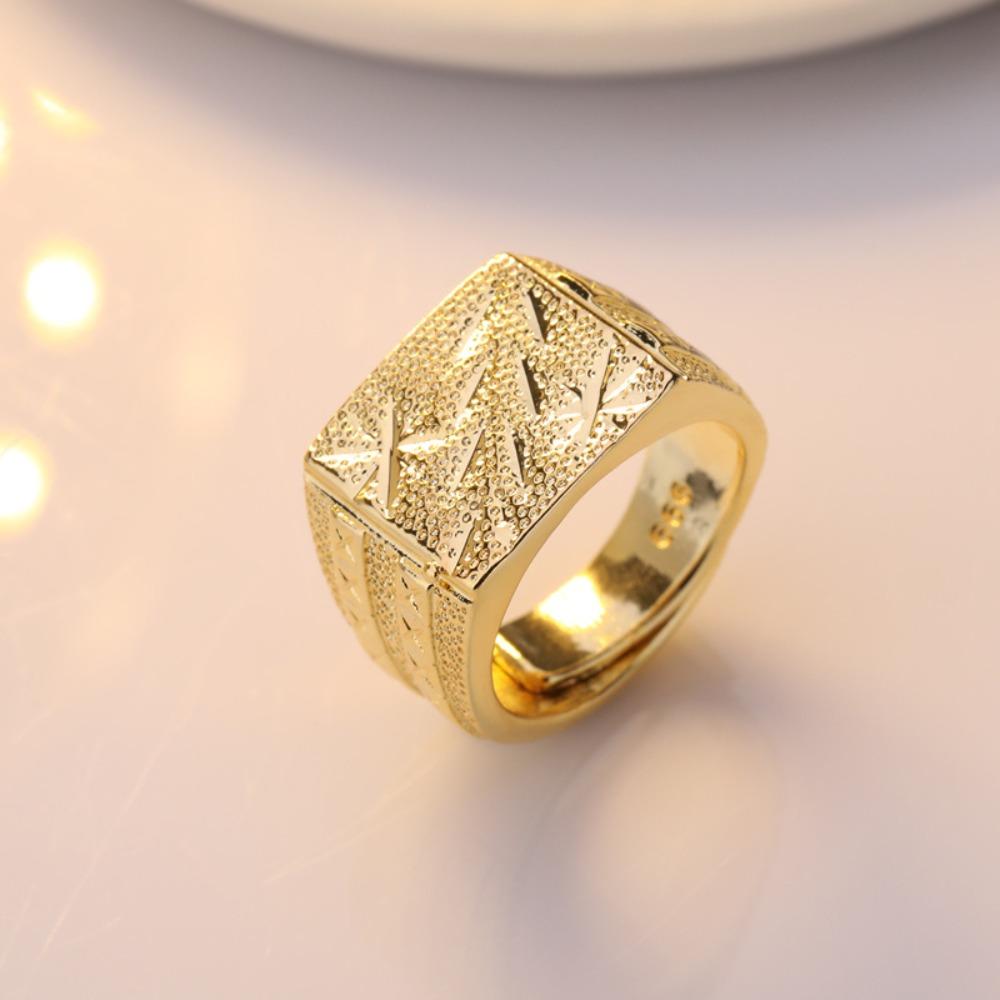 Open Ring Lao Sand Gold Plated Matte Carved Mens Wedding Band Copper Gold Tone Adjustable Jewelry adjustable