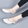 Genuine Leather Cowhide Half Slippers 2024 Summer New Fashion Mary Jane Shallow Mouth Round Toe High-heeled Womens Sandals 34-40